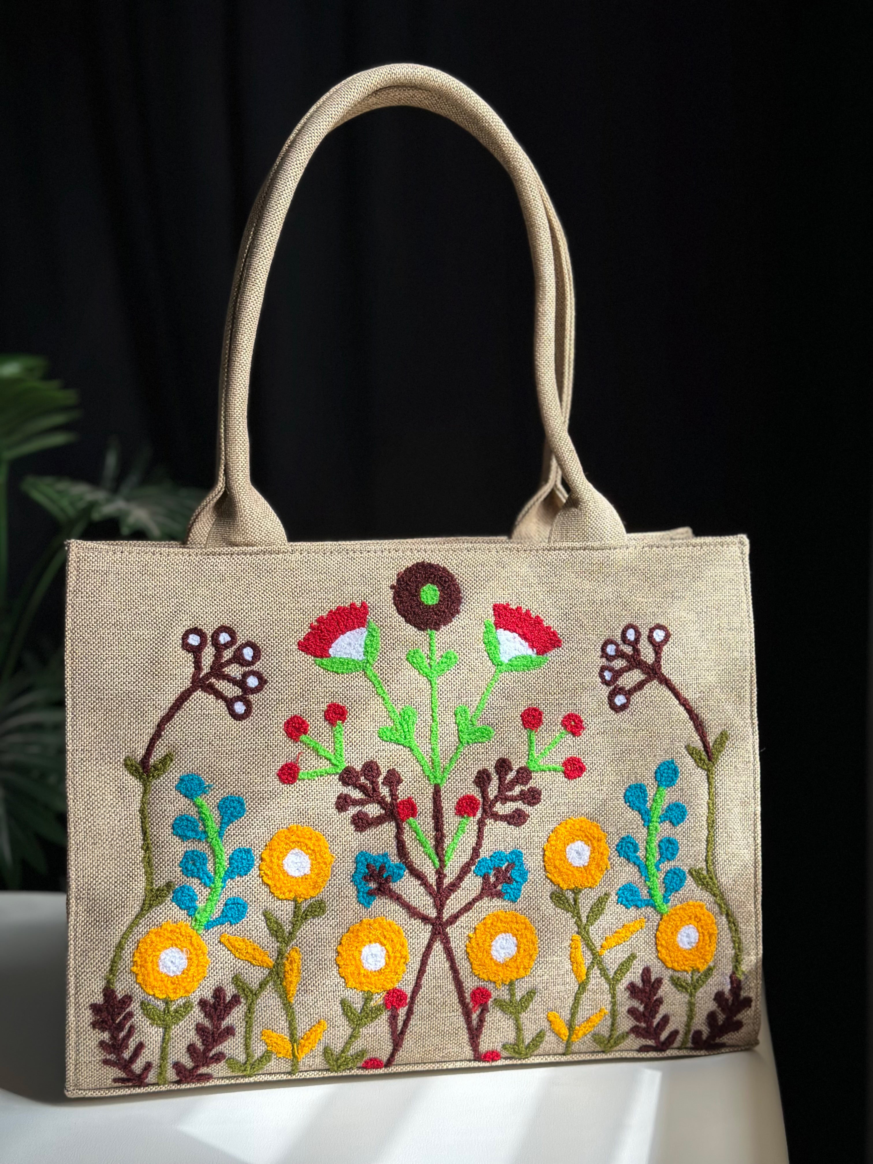 Handmade Embriodiery Jute Tote Bags