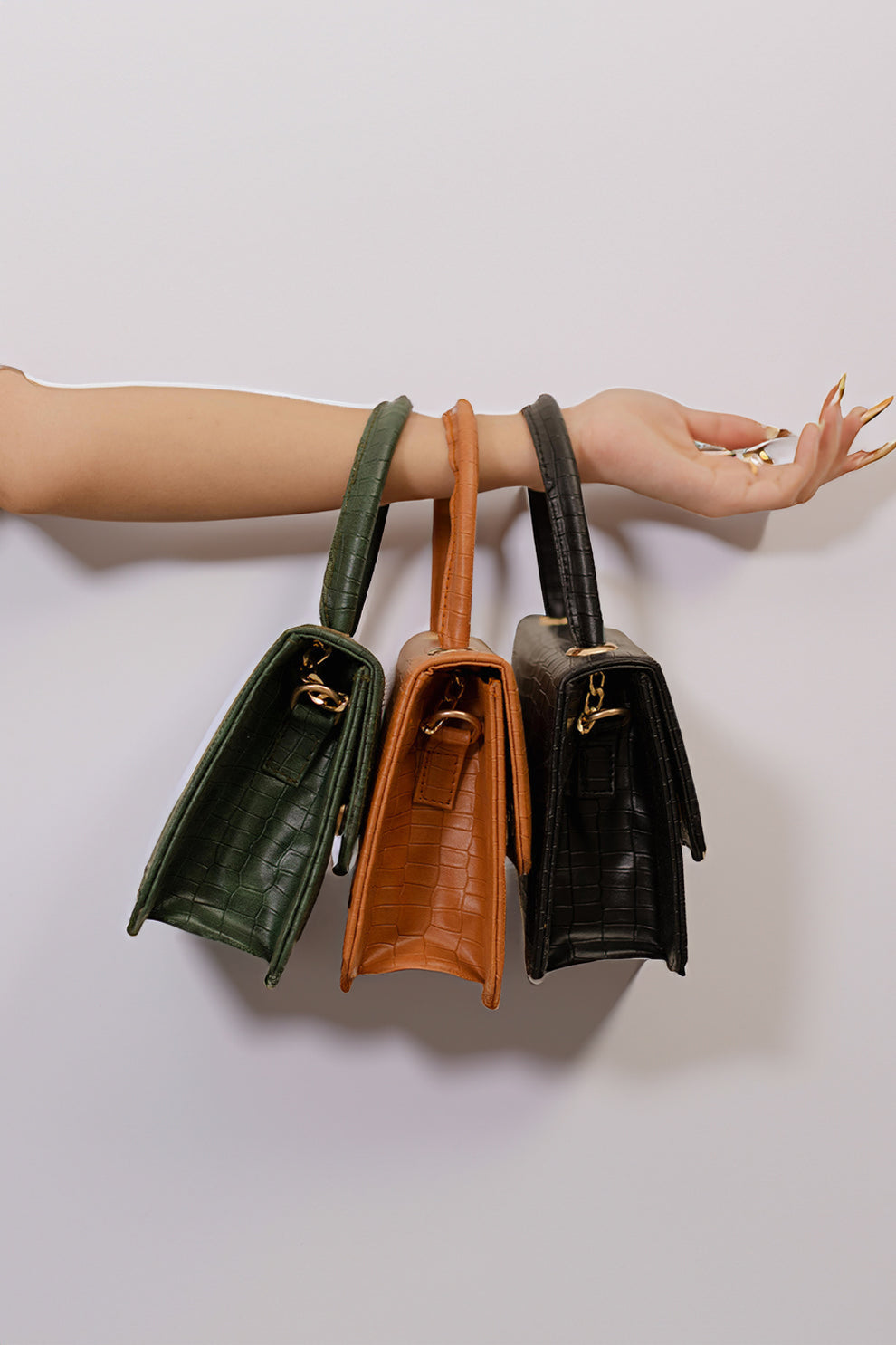Fineur - Handbag Croco Shine Olive - Green