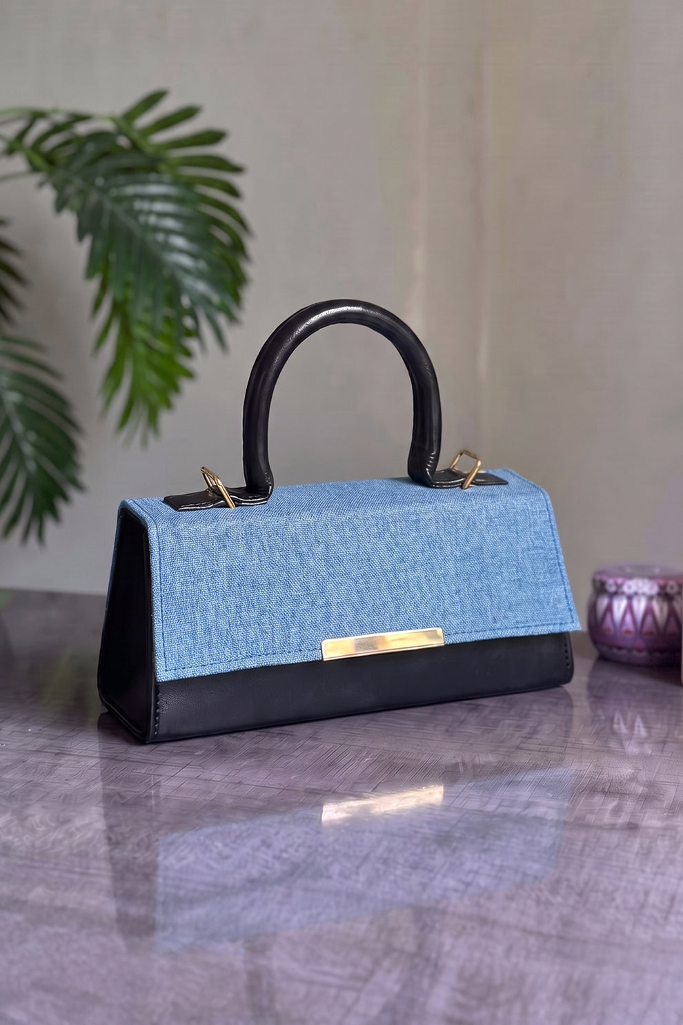 Fineur Handbag Vesper - Denim & Black (Textured Contrast)