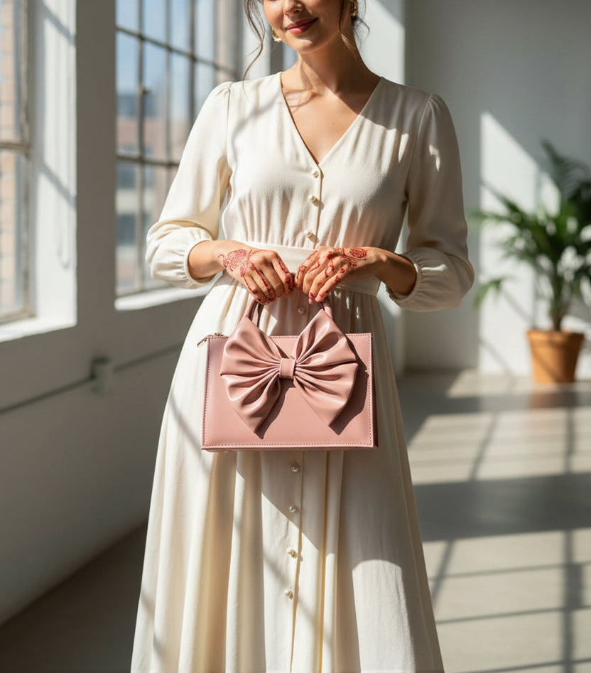 Fineur HandBag Gloss Bow Soft Pink