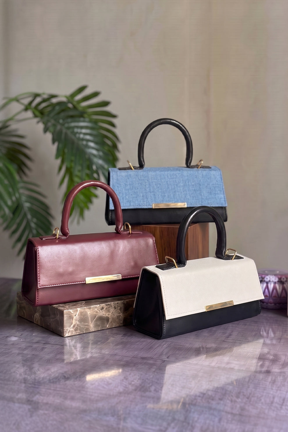 Fineur Handbag Vesper - Denim & Black (Textured Contrast)