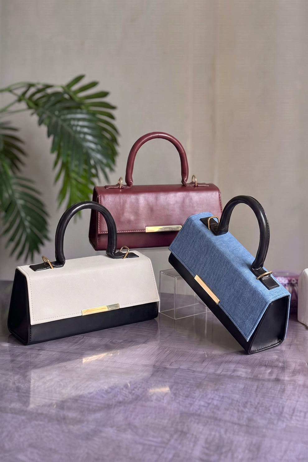 Fineur Handbag Vesper - Denim & Black (Textured Contrast)