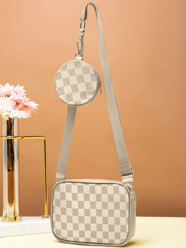 Checkered Coin Crossbody Bag ~ Off White