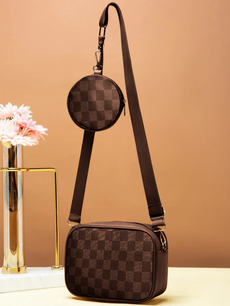 Checkered Coin Crossbody Bag ~ Brown