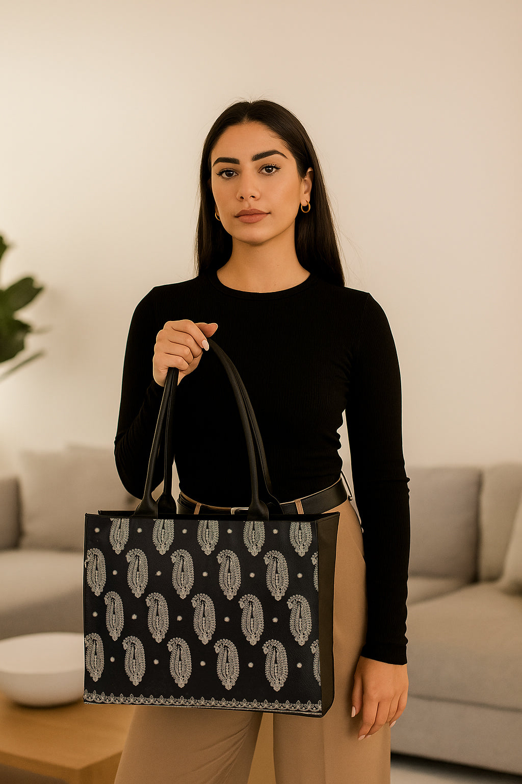 Fineur Embroidery Tote Bag Daily Carry - Black