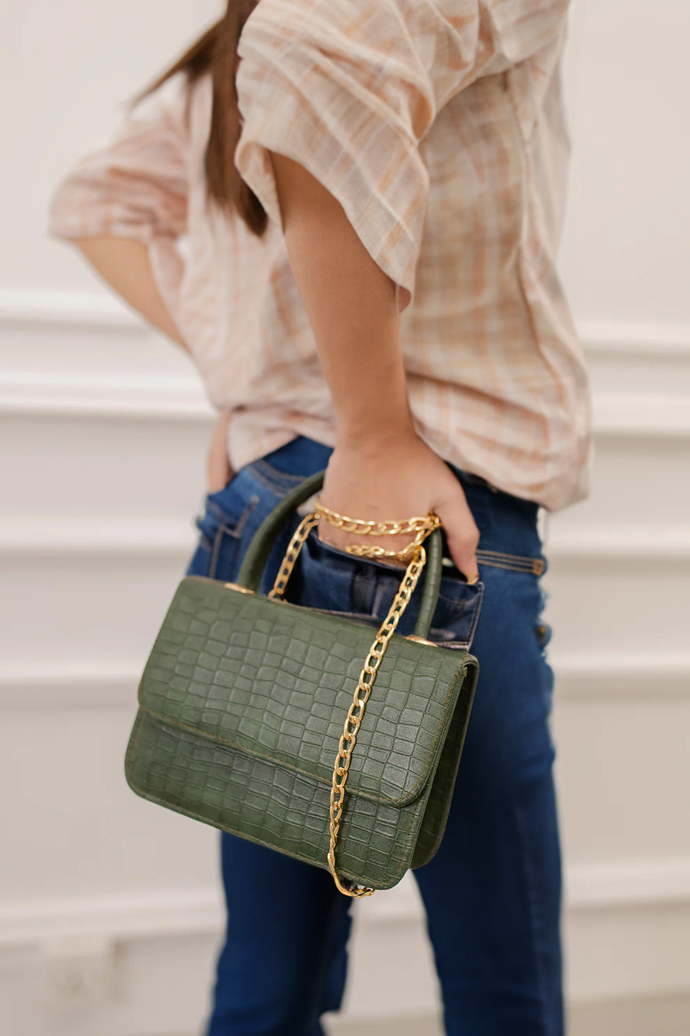 Fineur - Handbag Croco Shine Olive - Green