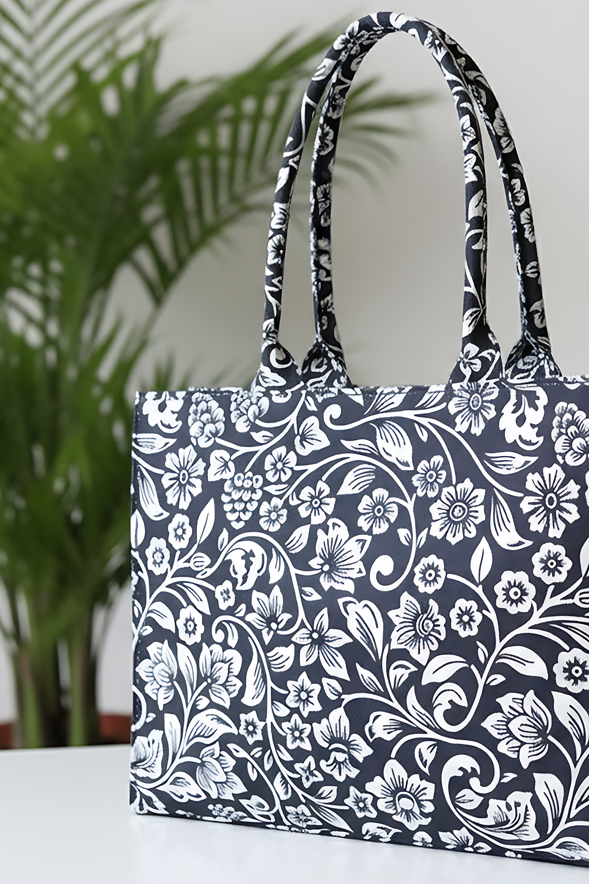 Fineur Canvas Tote Black Petals
