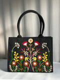 handmade embroidered jute tote bag blushwood black Fineur