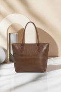 brown crocodile embossed tote bag for women PU leather Fineur