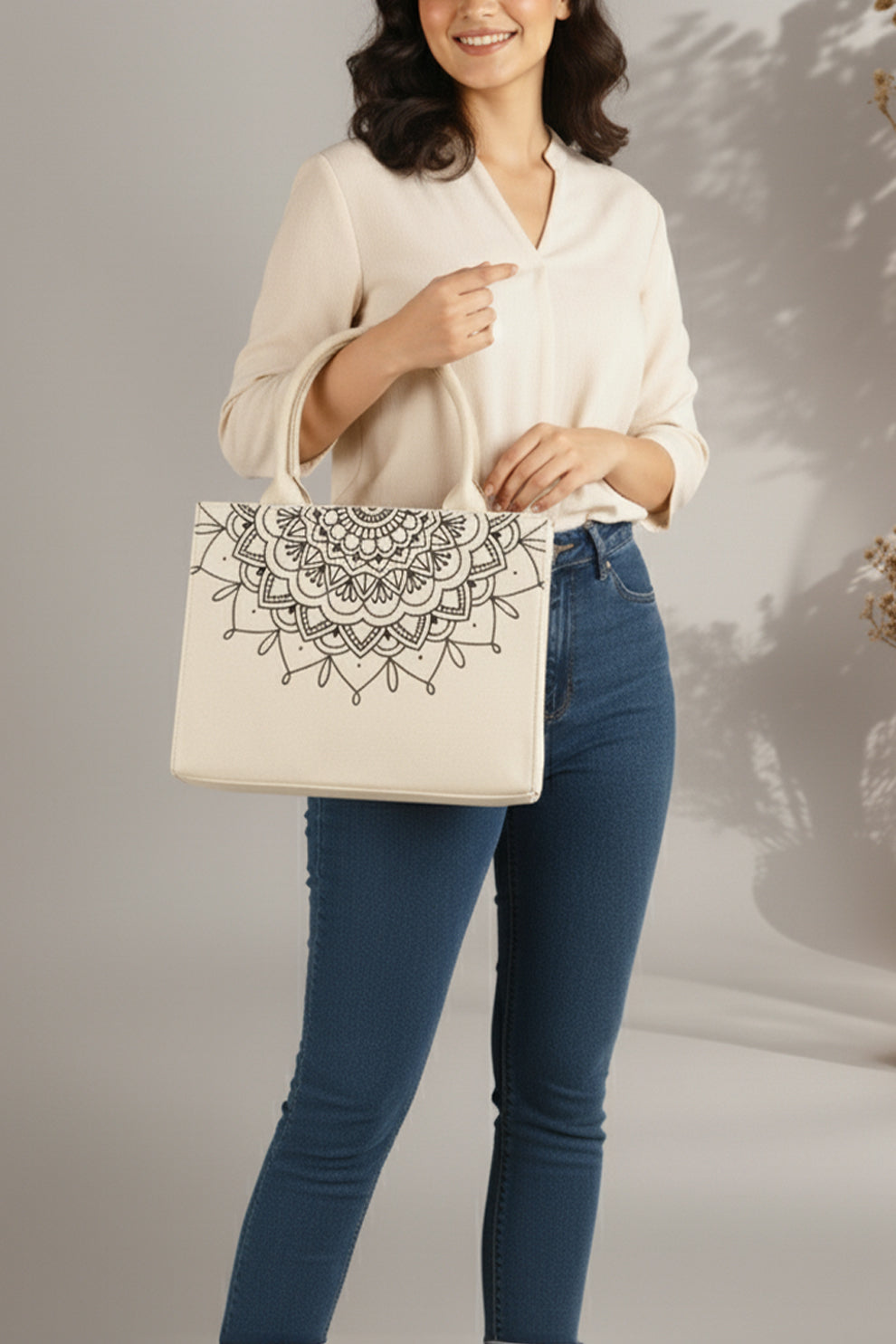 Fineur - Mandala Loop Canvas Bag - Beige