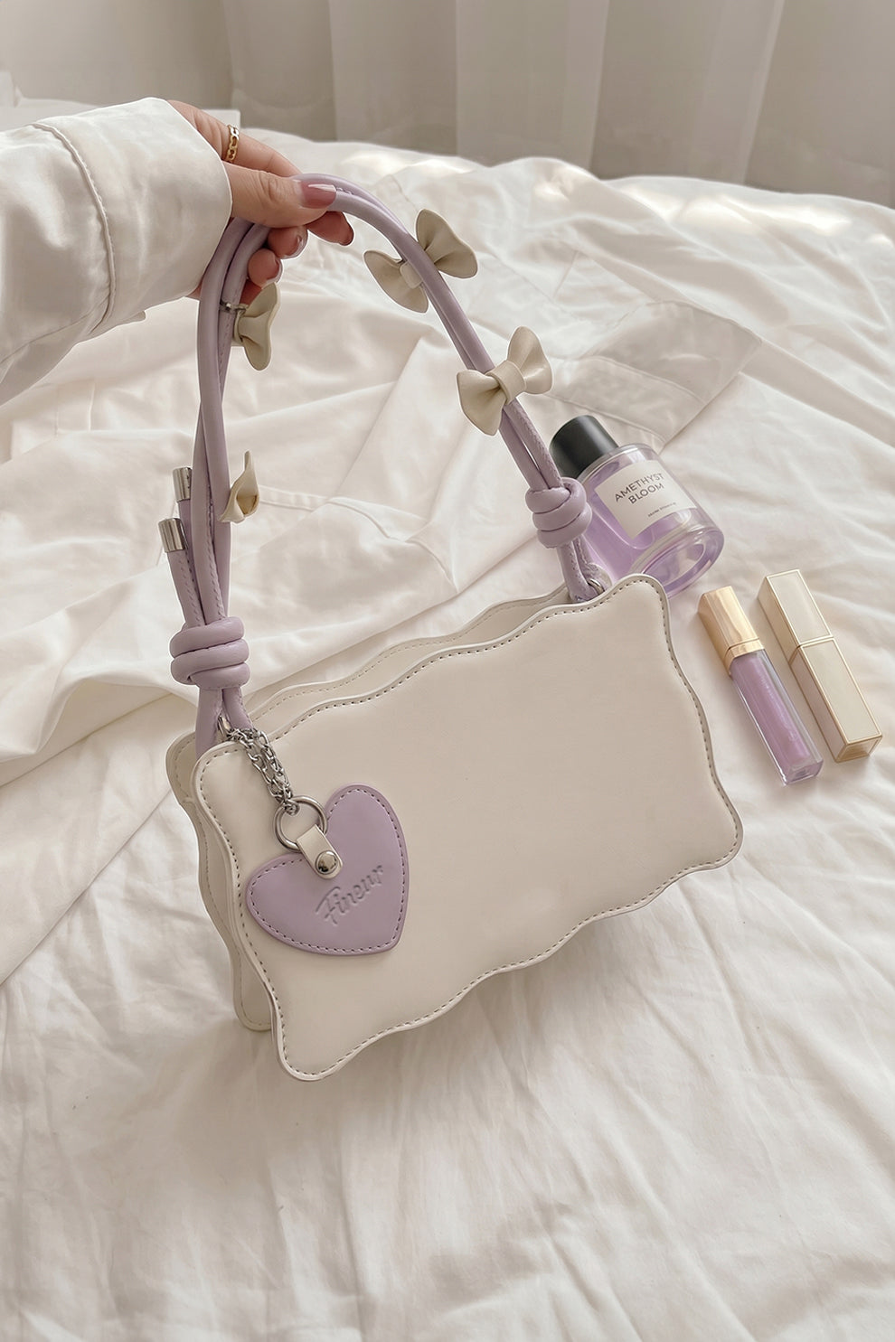Fineur Handbag Baggie - Off White (Lilac Strap)