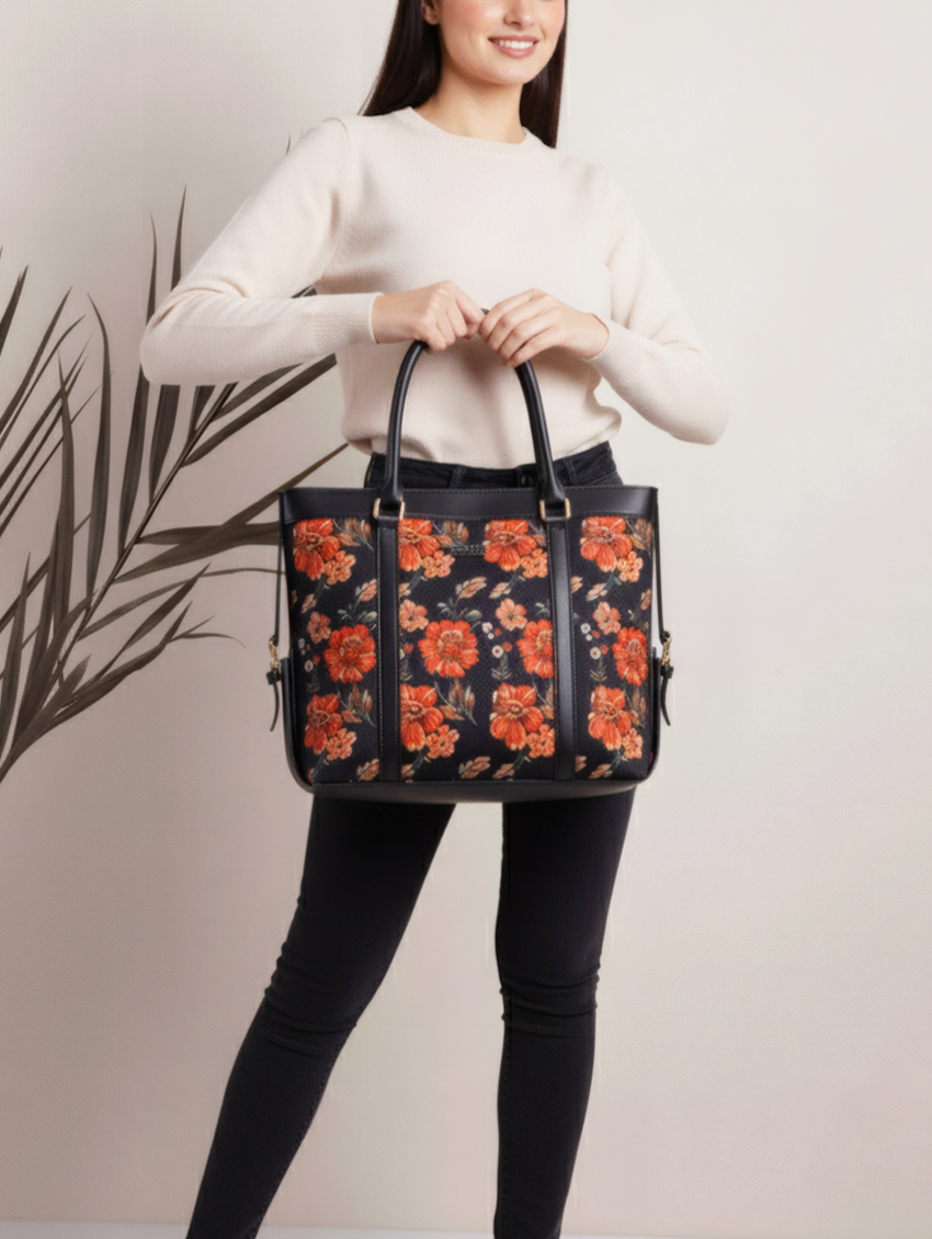 Fineur Canvas Strap Tote Bag Midnight Bloom