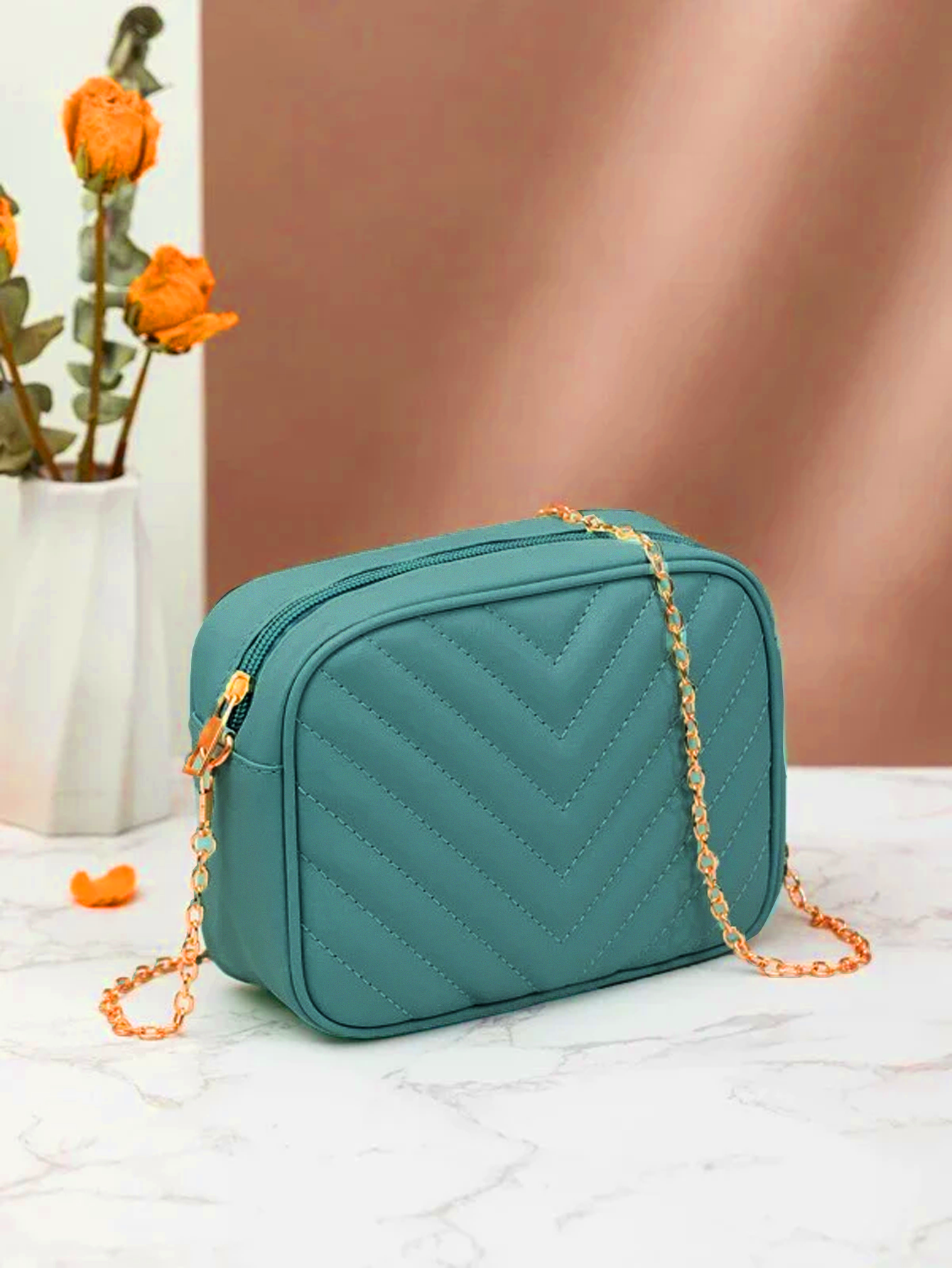 Fineur - Chevron Charm Crossbody Bag ~Sea Green