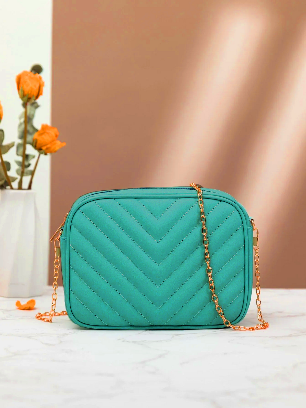 Fineur - Chevron Charm Crossbody Bag ~Sea Green