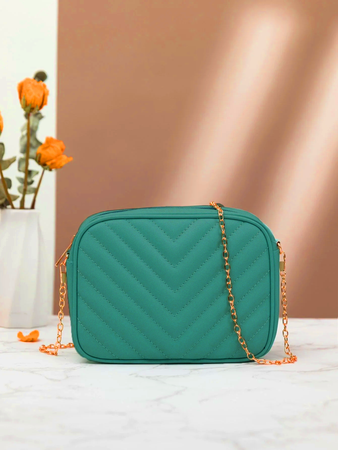 Fineur - Chevron Charm Crossbody Bag ~Sea Green