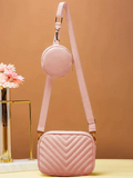 Fineur - Chevron Quilted Square Bag With Coin Purse ~ Pink