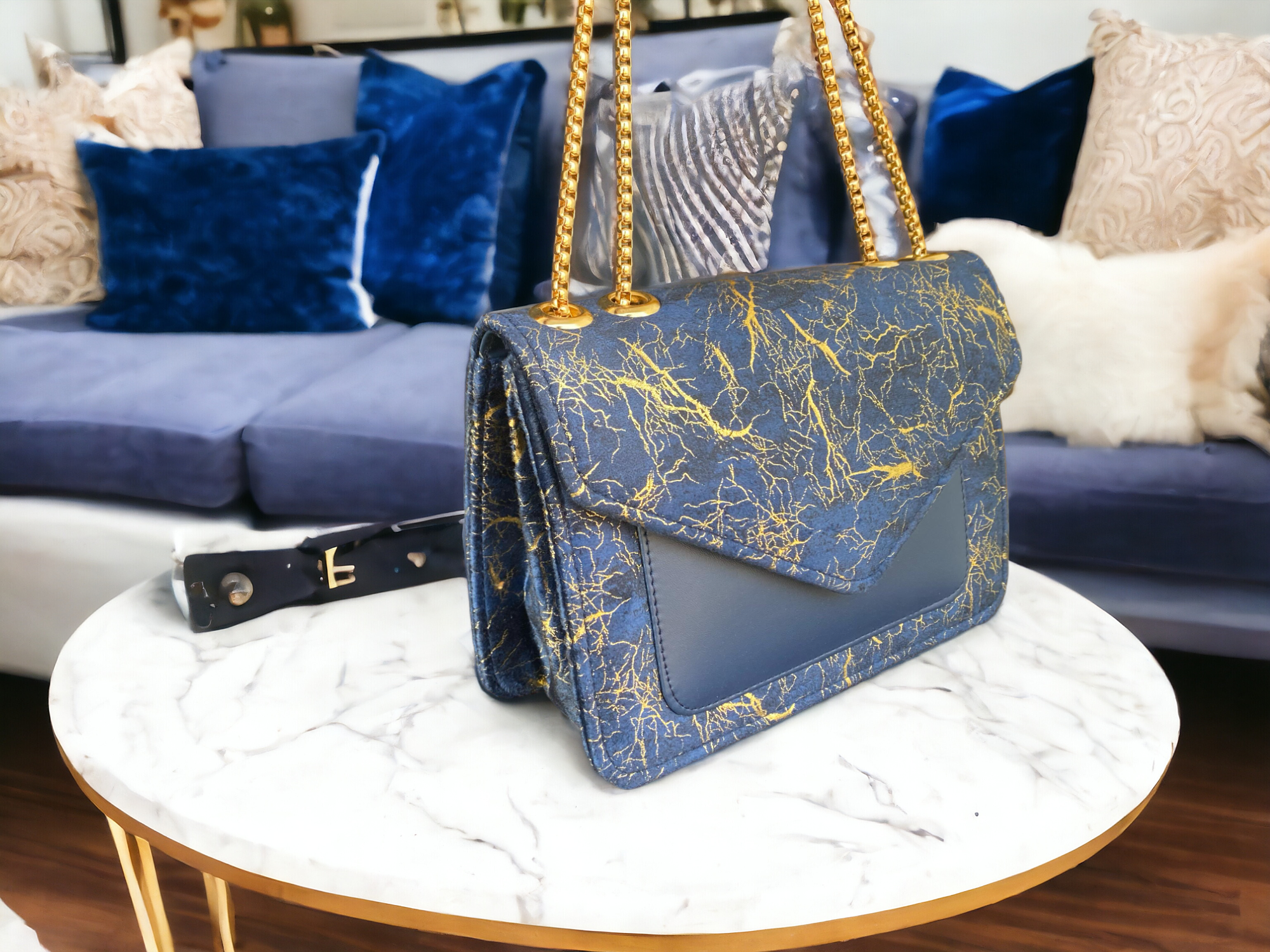 Fineur ~ Premium Chain Shoulder Bag ~  Navy Blue