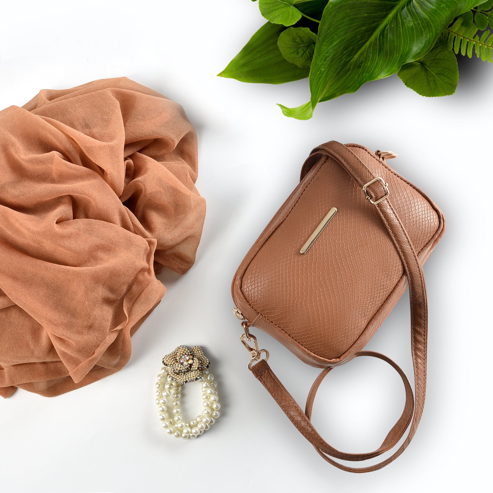 Buy Mini Snakeskin Square Bag - Brown in Pakistan