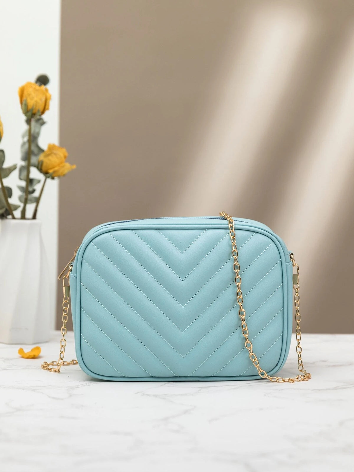 Fineur - Chevron Charm Crossbody Bag ~ Sky Blue