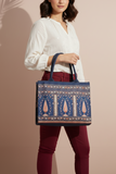 Women's Blue Folk Canvas Tote Bag