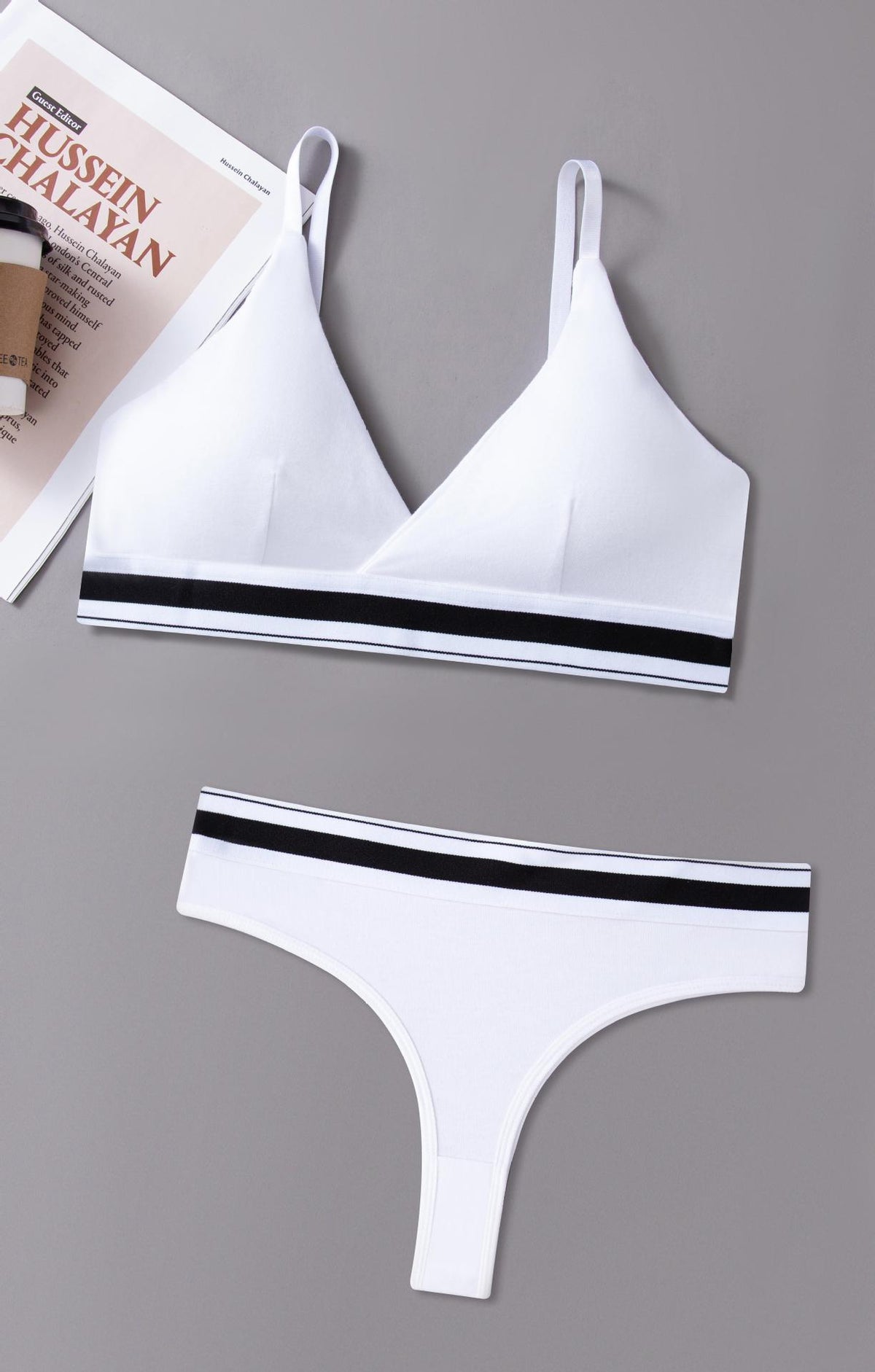 Florea - Seamless Sports Bra and Thong Set Free Size - White