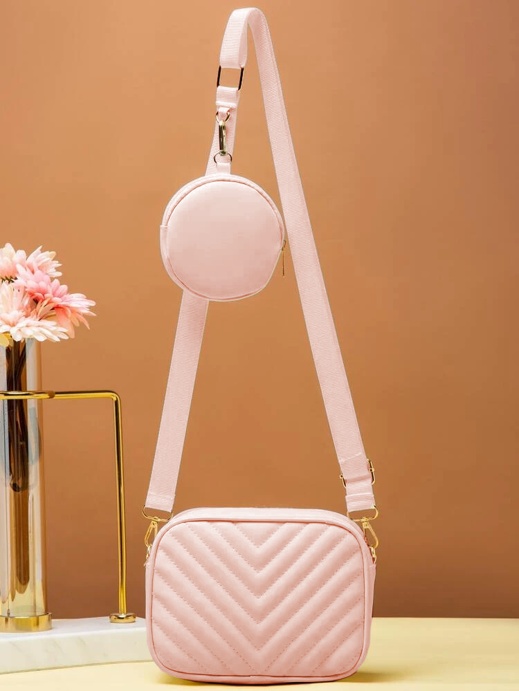 Buy Chevron Quilted Square Bag With Coin Purse - Pink in Pakistan