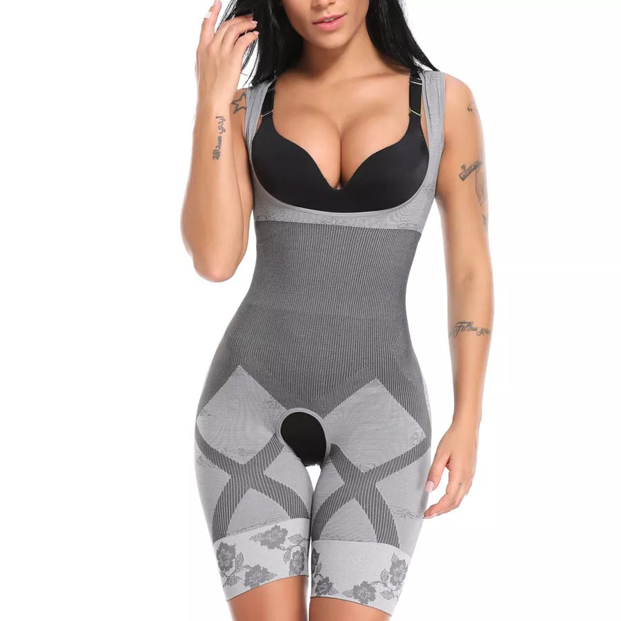 Florea - Slim Silhouette body shaper Neck Tank Tops Jumpsuits  - Grey