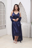 Florea - 5 PCS LONG SLIT SILK NIGHTY SET - Blue