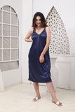 Florea - 5 PCS LONG SLIT SILK NIGHTY SET - Blue