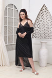 Florea - 5 PCS LONG SLIT SILK NIGHTY SET - Black