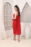 Florea - 5 PCS LONG SLIT SILK NIGHTY SET - Red