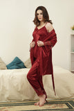 Florea - 5 PCS LONG SLIT SILK NIGHTY SET 003 - Maroon