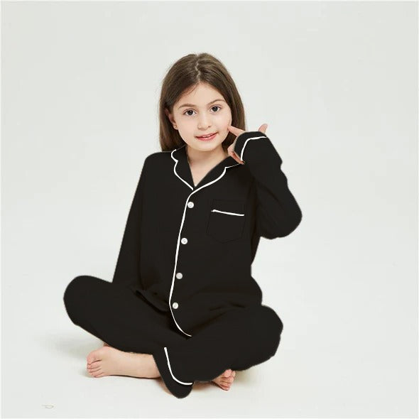 Florea - Kids Comfy Linen PJ Sets - Black