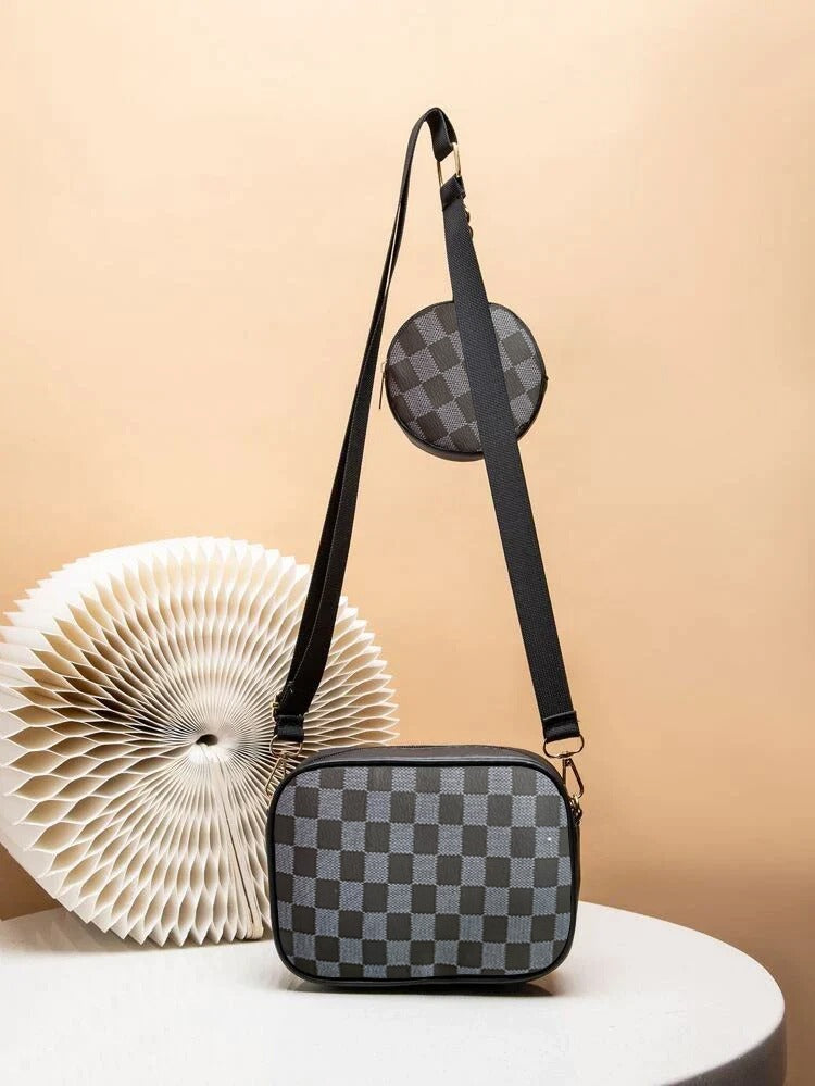 Checkered Coin Crossbody Bag ~ Black