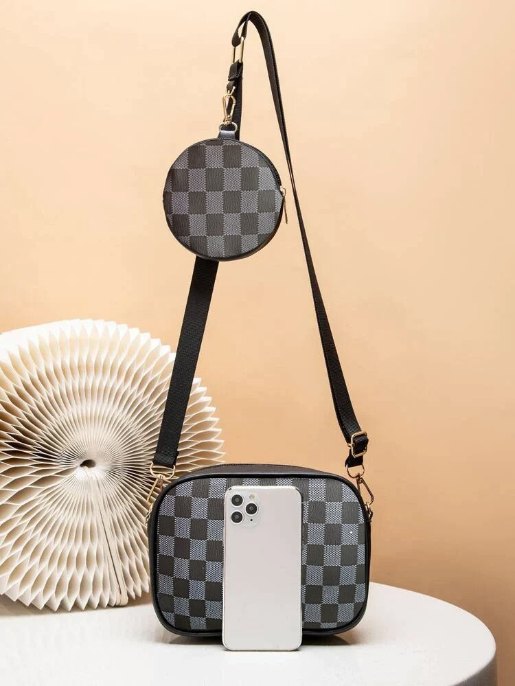 Checkered Coin Crossbody Bag ~ Black