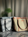 eco friendly black jute tote bag with straps for women