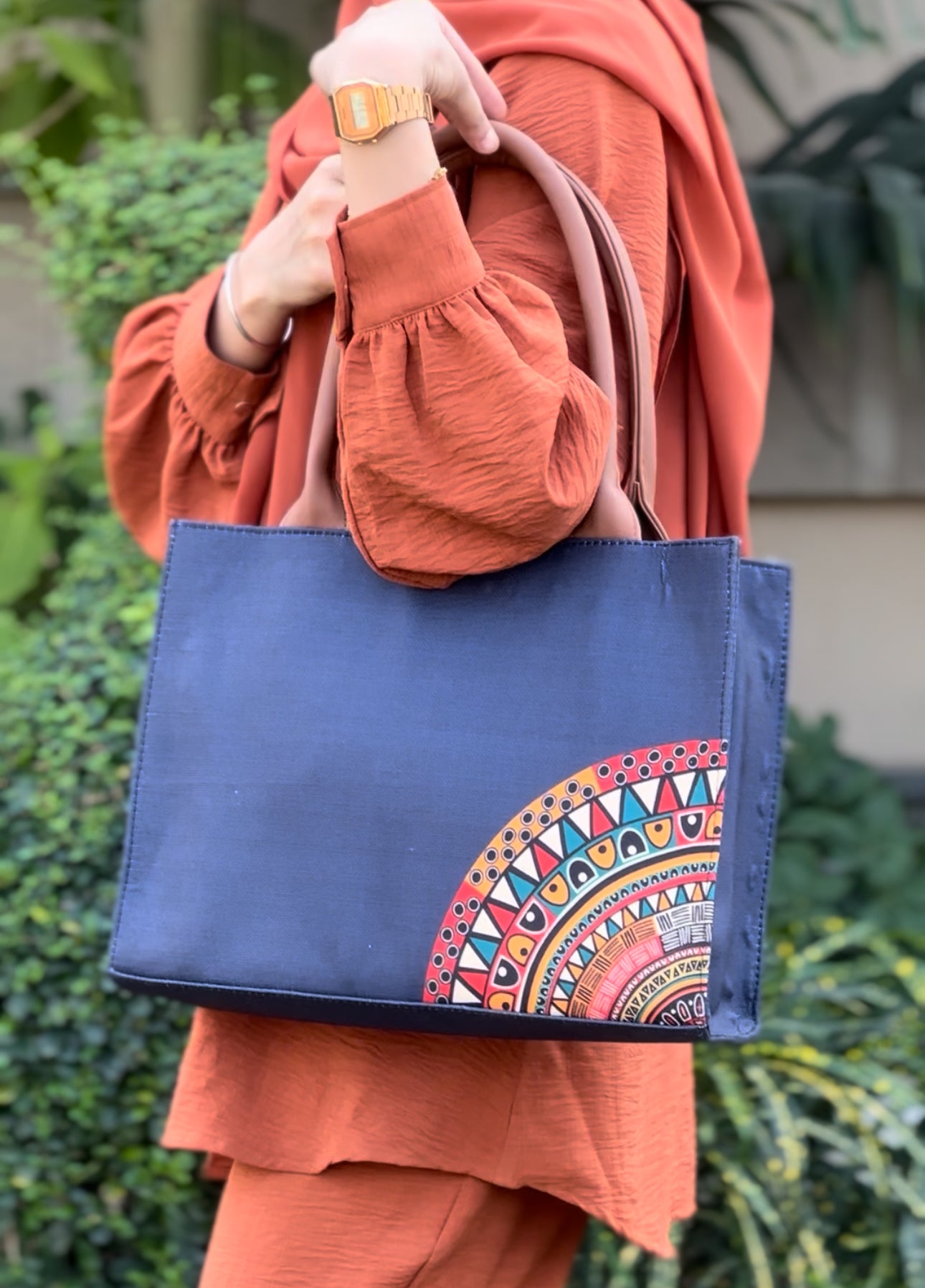 Fineur Mini Canvas Tote Desert Bloom - Navy Blue