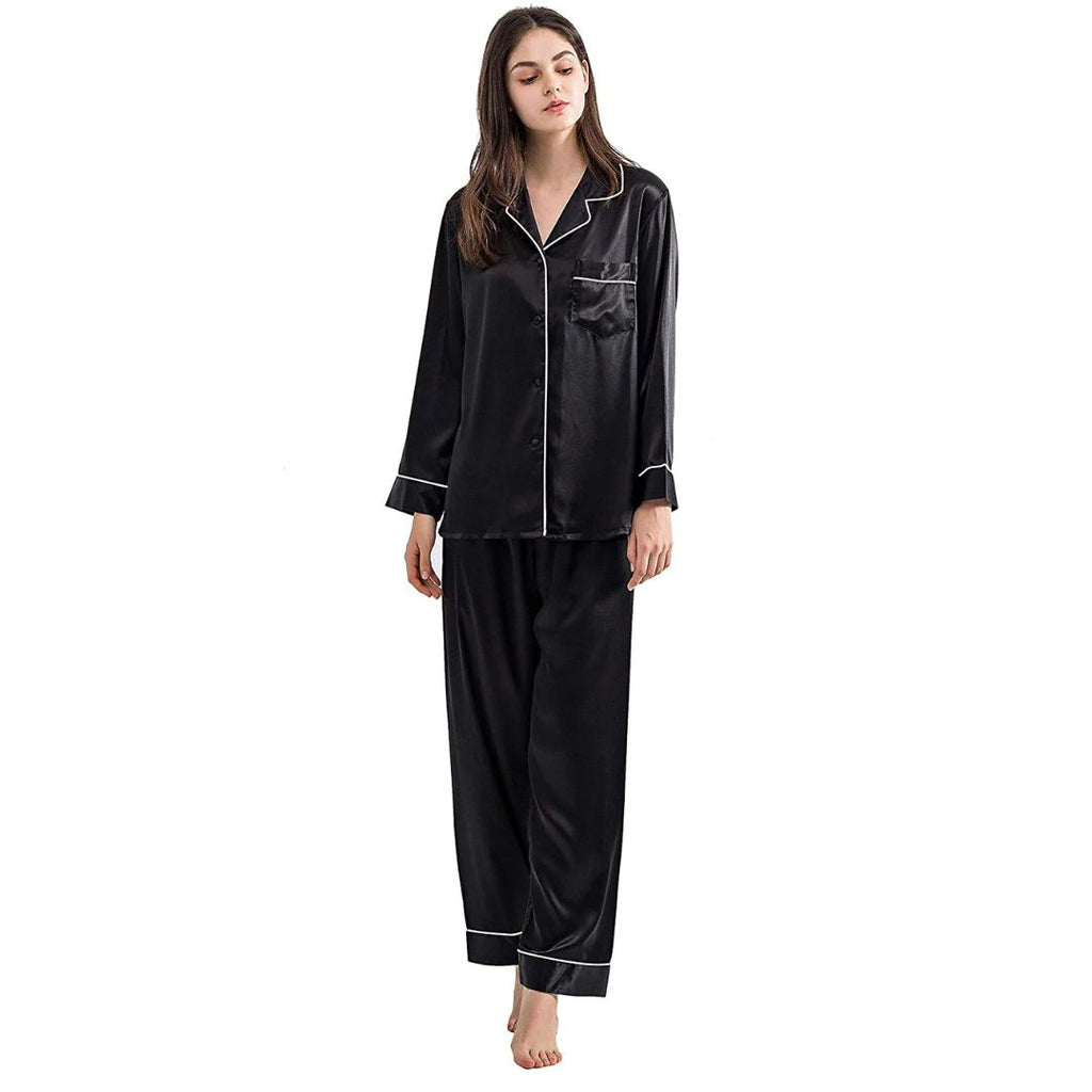 Buy Black Silk PJ Set Online In Pakistan | Nightwear In Fineur