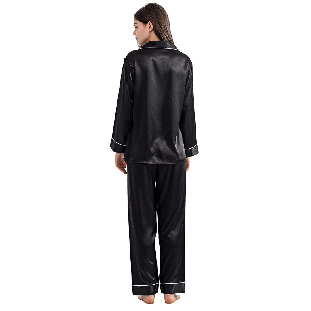 Buy Black Silk PJ Set Online In Pakistan | Nightwear In Fineur