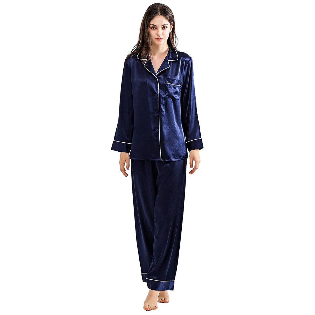 Florea- Silk PJ Set - Navy Blue