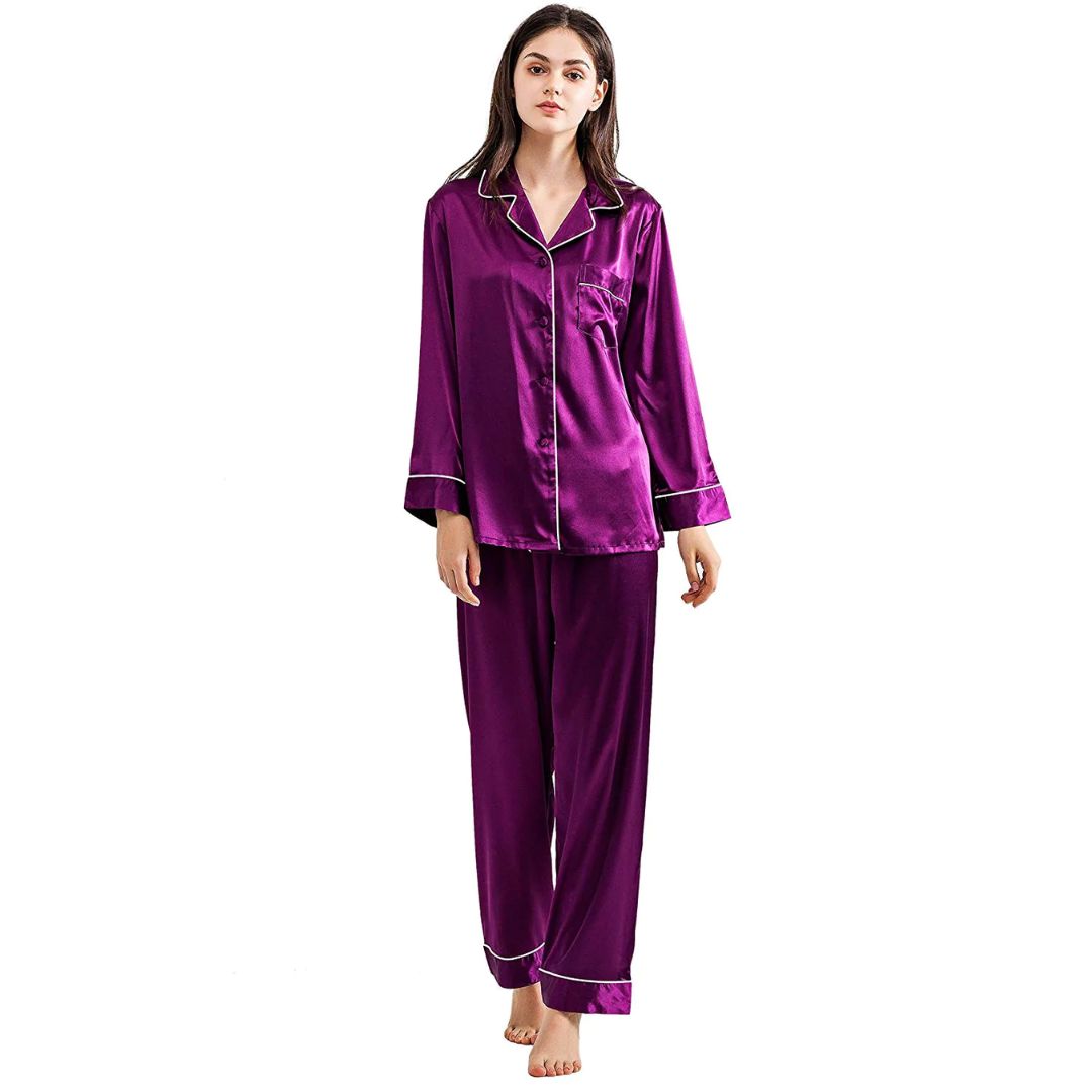 Buy Purple Silk PJ Set Online In Pakistan | Nightwear In Fineur
